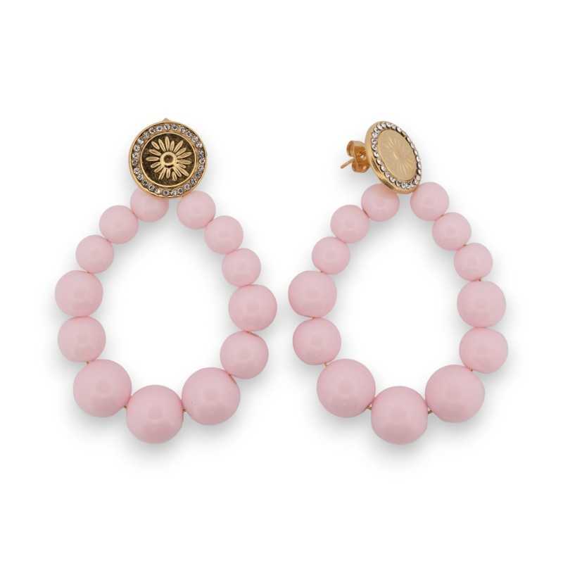 Boucles d'oreilles créoles perles rose poudré