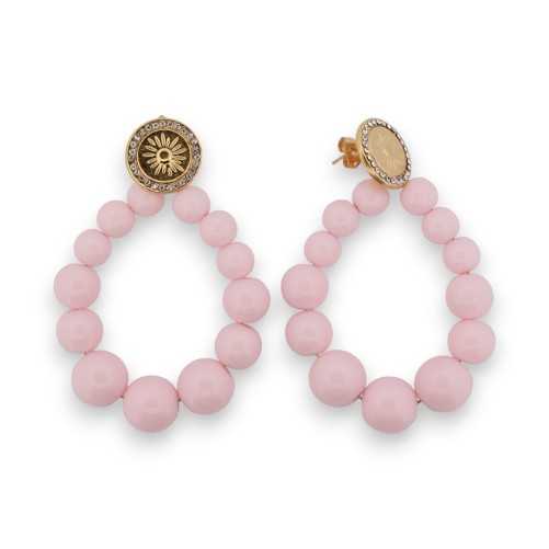 Boucles d'oreilles créoles perles rose poudré