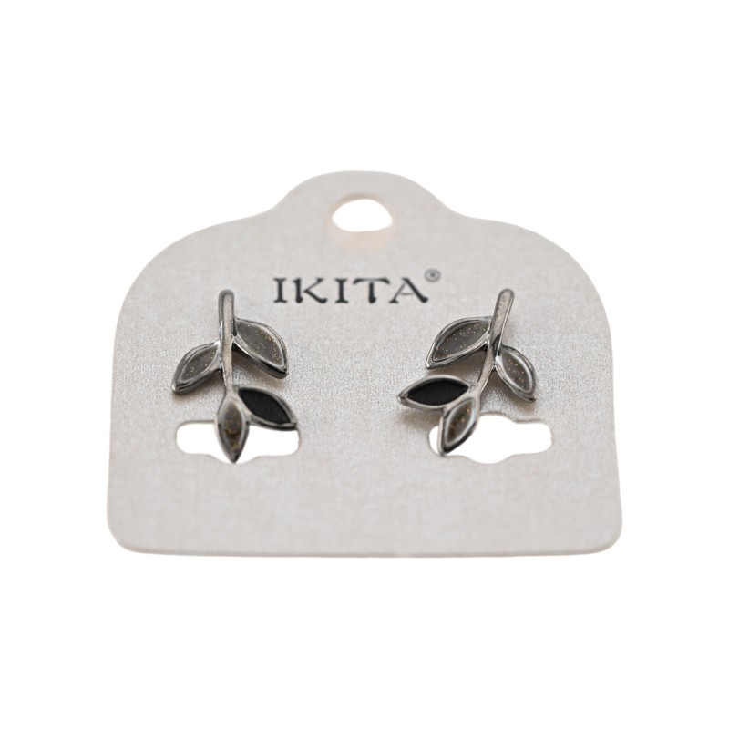 Boucles d'oreilles feuilles noires et grises de chez Ikita
