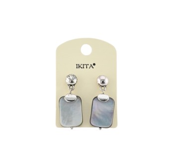 Boucles d'oreilles rectangulaires Ikita argenté vieilli pierres effet nacrées