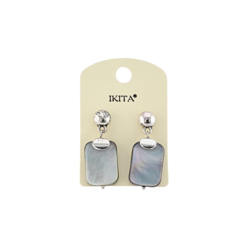Boucles d'oreilles rectangulaires Ikita argenté vieilli pierres effet nacrées