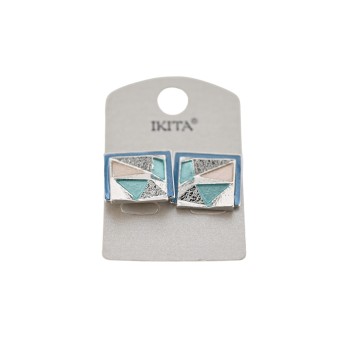 Boucles d'oreilles carrées relief argenté et bleu de chez Ikita