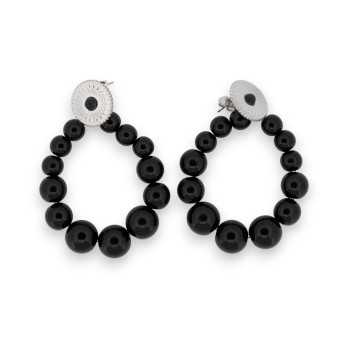 Boucles d'oreilles créoles perles noires argentés
