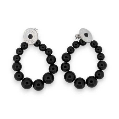 Boucles d'oreilles créoles perles noires argentés