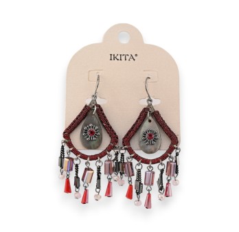 Boucles d'oreilles bohème chic bordeau de chez Ikita