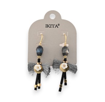 Boucles d'oreilles dorées Ikita Nœud pompons argentés