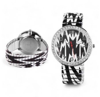 Montre Donna Kelly Bracelet Élastique Noir et Blanc
