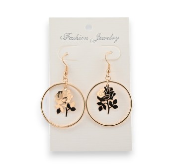 Boucles d'oreilles fantaisie roses dorées