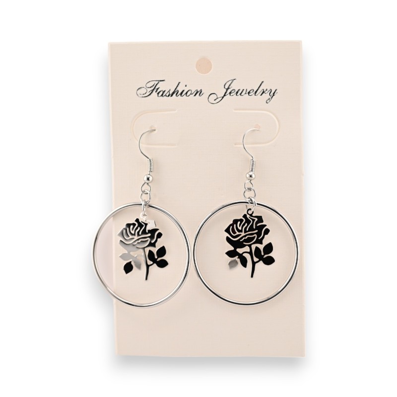 Boucles d'oreilles créoles roses argentées