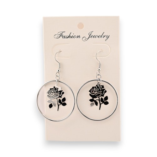 Boucles d'oreilles créoles roses argentées