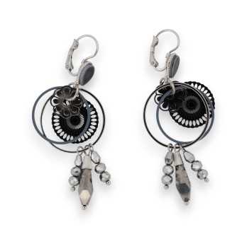 Boucles d'oreilles pendantes tendances noires et argent