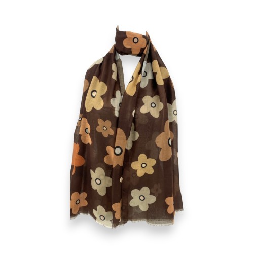 Foulard grosses fleurs nuances marron
