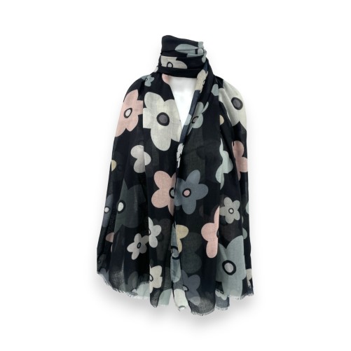 Foulard fleuri noir et pastel