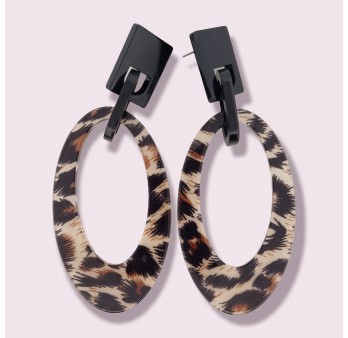 Boucles d'oreilles ovale motif léopard