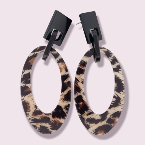 Boucles d'oreilles ovale motif léopard