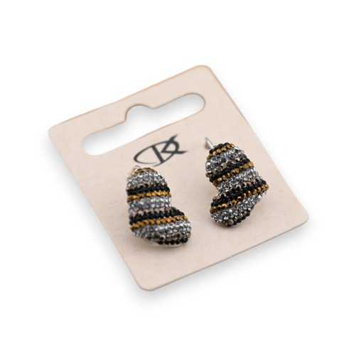 Boucles d'oreilles forme coeur 3D à strass