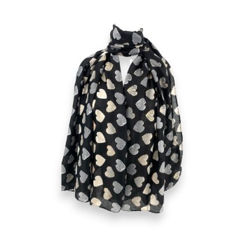 Foulard Coeurs beige et gris