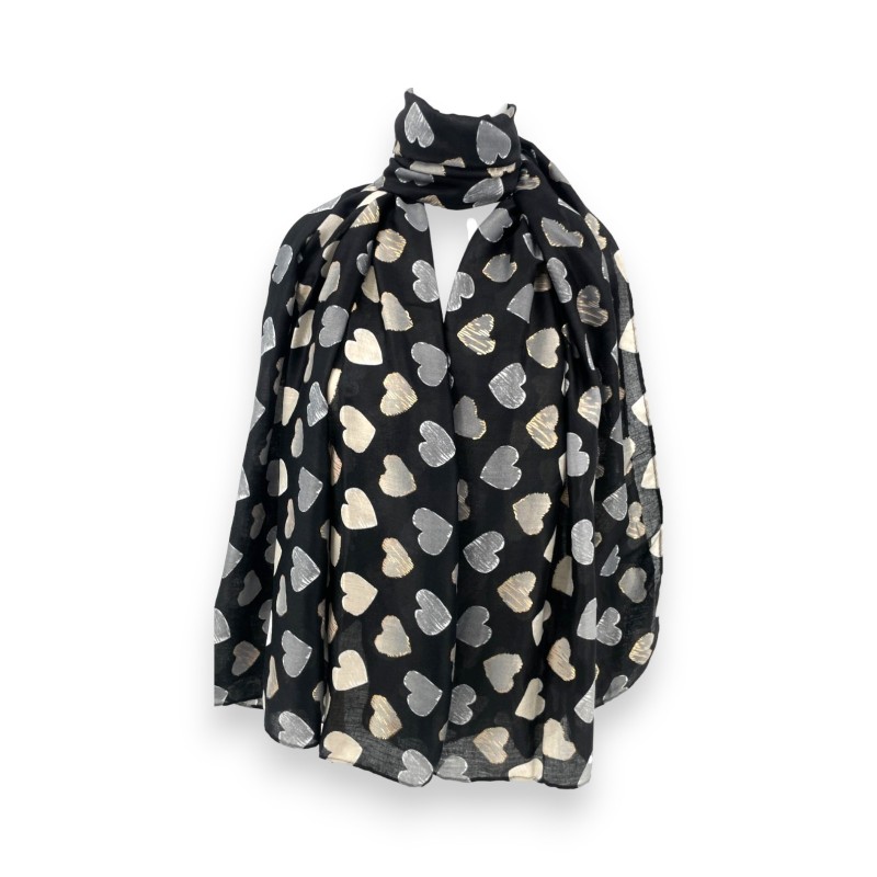 Foulard Coeurs beige et gris