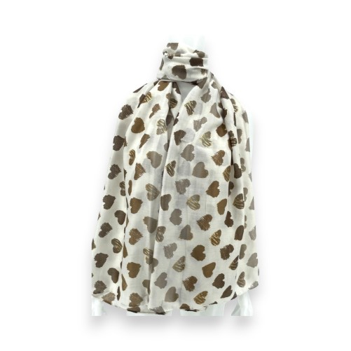Foulard Coeurs Beige et Marron