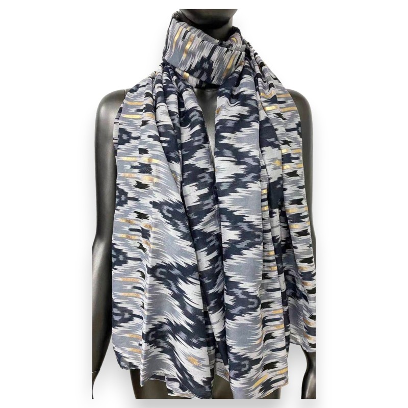 Foulard ethnique gris et noir avec détails dorés