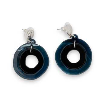 Boucles d'oreilles géométrie ronde bleu argent et noir
