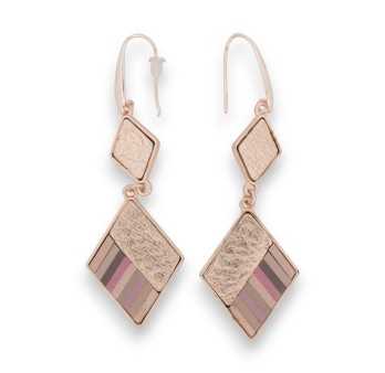 Boucles d'oreilles pendante géométrie losange couleur doré rose