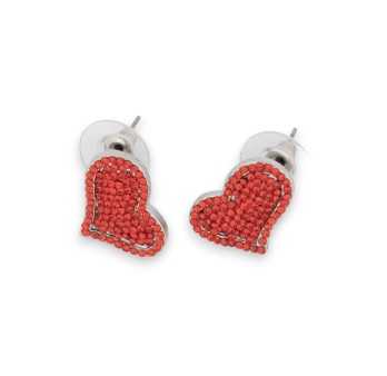 boucles d'oreilles coeur en strass rouge