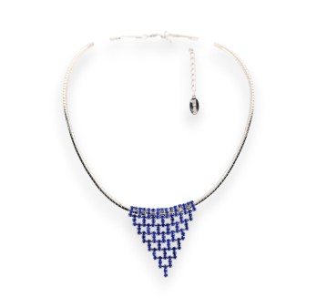 Collier ras-de-cou argenté avec pendentif triangle bleu strass Belle Miss