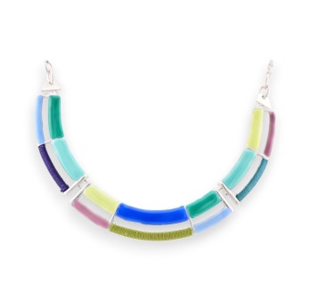 Collier Semi-Rigide Ikita argenté vert bleu