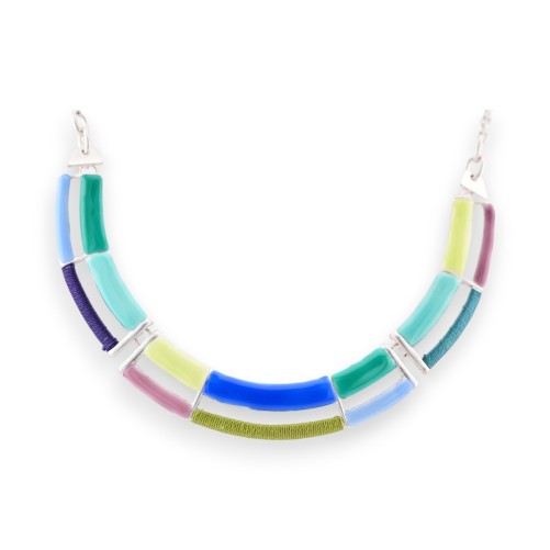 Collier Semi-Rigide Ikita argenté vert bleu