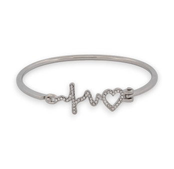 Bracelet jonc couleur argent avec cœur et strass