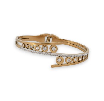 Bracelet jonc géométrique doré et strass