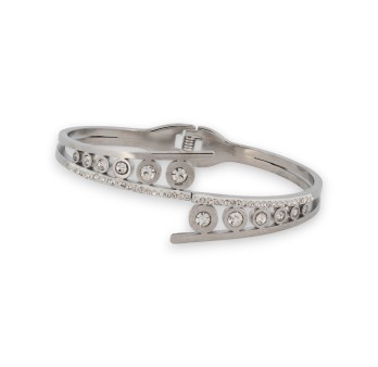 Bracelet jonc géométrique argenté et strass