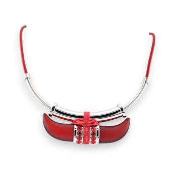 Collier Cornes de Buffle Argenté et Bordeaux