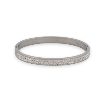 Bracelet jonc fin argenté bande de strass