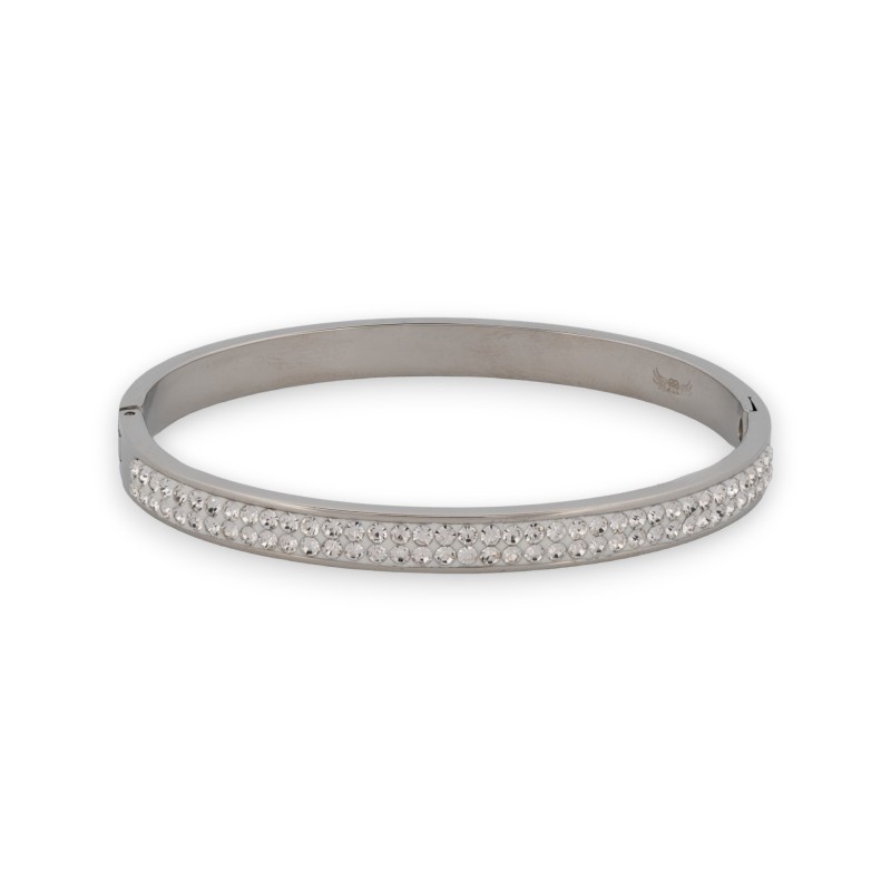 Bracelet jonc fin argenté bande de strass