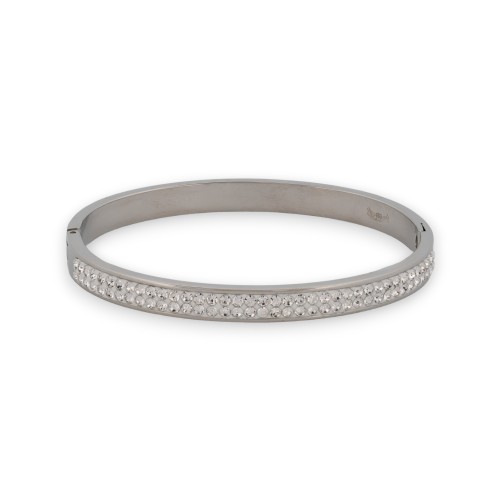 Bracelet jonc fin argenté bande de strass