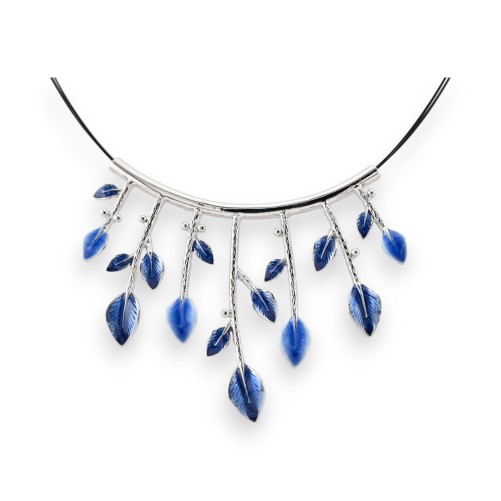 Collier feuilles argenté et bleu Ikita