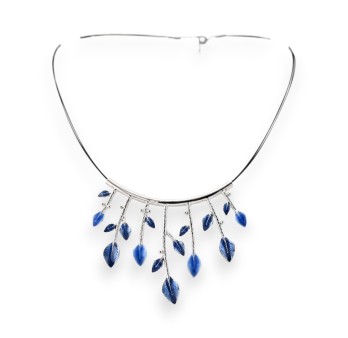 Collier feuilles argenté et bleu Ikita