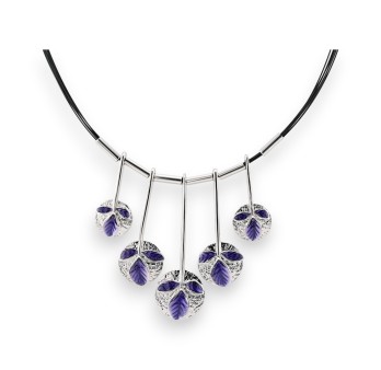 Collier argenté Pendentif Feuilles violettes Ikita