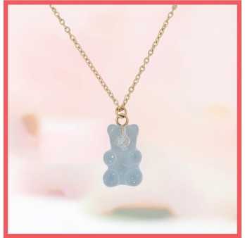 Collier bonbon doudou bleu ciel translucide