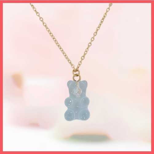 Collier bonbon doudou bleu ciel translucide
