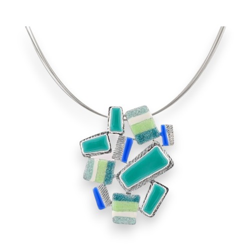 Collier Géométrique Argenté Turquoise Ikita