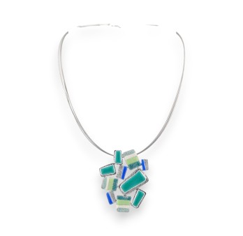 Collier Géométrique Argenté Turquoise Ikita