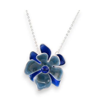 Collier Fleur Bleue Argentée Ikita