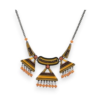 Collier ethnique Ikita médaillon moutarde et noir