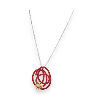 Collier Fantaisie IKITA Médaillon Design Fleur Bordeau