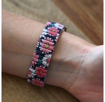 Montre Ernest motif grosse marguerite corail