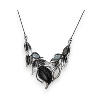 Collier Feuillage Fantaisie noir et gris de chez Belle Miss