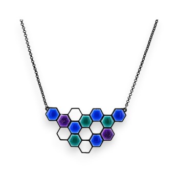 Collier Fantaisie Hexagone nuances bleu de chez Ikita
